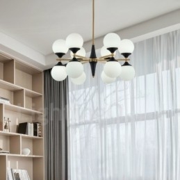 Lampadario nordico moderno con 12 luci E14 in vetro, Ø 60 cm, H 33 cm