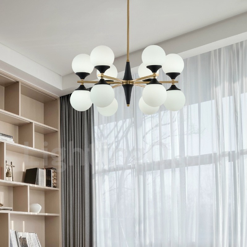 Lampadario nordico moderno con 12 luci E14 in vetro, Ø 60 cm, H 33 cm