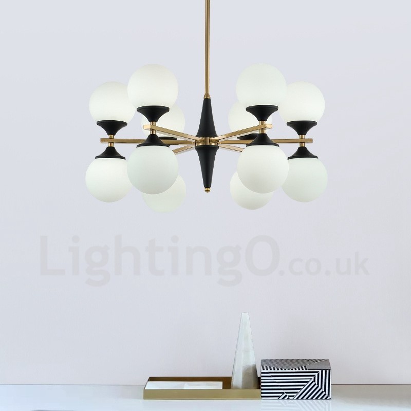 Lampadario nordico moderno con 12 luci E14 in vetro, Ø 60 cm, H 33 cm
