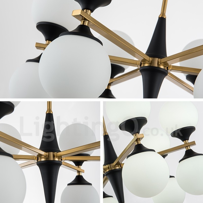 Lampadario nordico moderno con 12 luci E14 in vetro, Ø 60 cm, H 33 cm