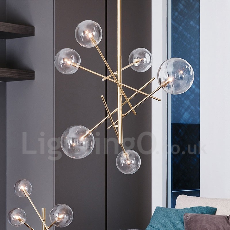 Lampadario nordico a 6 luci in ferro e vetro, forma a fagiolo, 60 cm