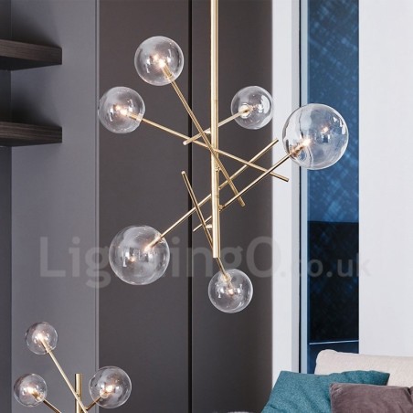 Lampadario nordico a 6 luci in ferro e vetro, forma a fagiolo, 60 cm