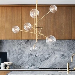 Lampadario nordico a 6 luci in ferro e vetro, forma a fagiolo, 60 cm