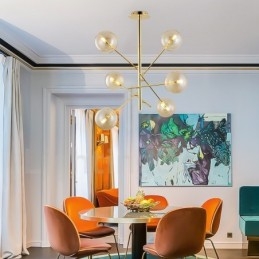 Lampadario nordico a 6 luci in ferro e vetro, forma a fagiolo, 60 cm