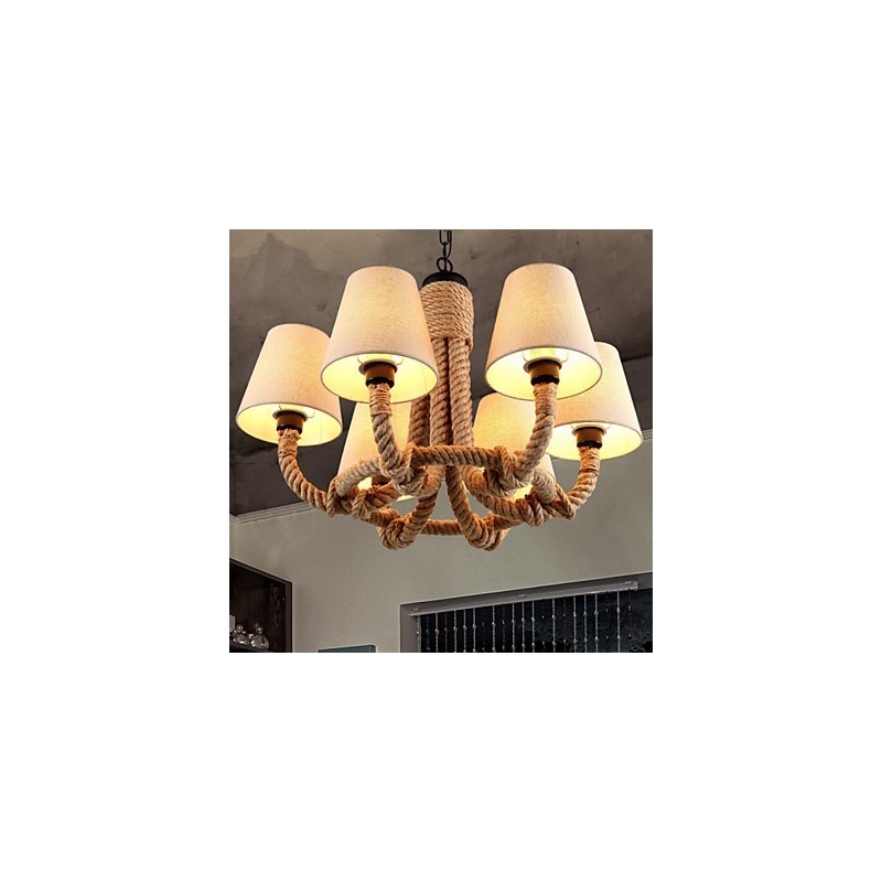 Lampadario country in metallo giallo, 6 luci E26/E27, catena regolabile