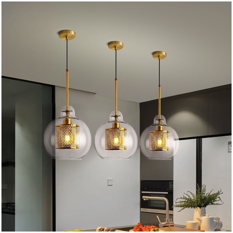 Lampada a sospensione in vetro stile nordico minimalista, 1 luce, E27