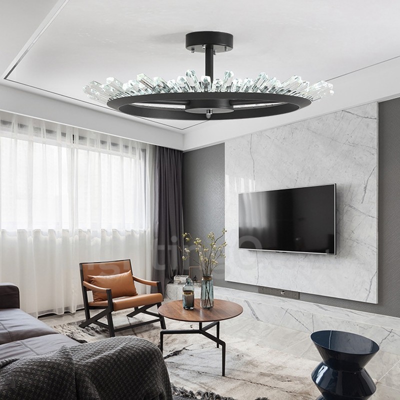 Plafoniera moderna in cristallo, diametro 50/60/80 cm, altezza 7 cm, LED