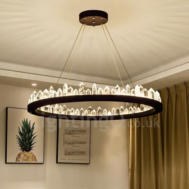 Lampada a sospensione circolare in cristallo, design moderno, regolabile