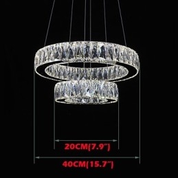 Lampadario a sospensione in cristallo due anelli D2040 K9 40 cm argento