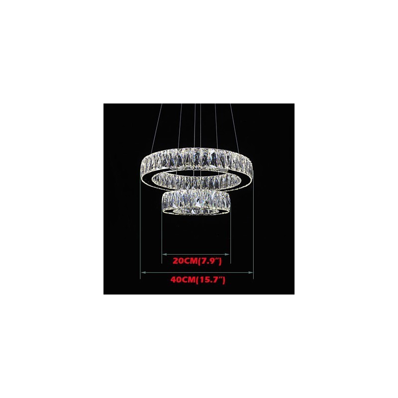Lampadario a sospensione in cristallo due anelli D2040 K9 40 cm argento