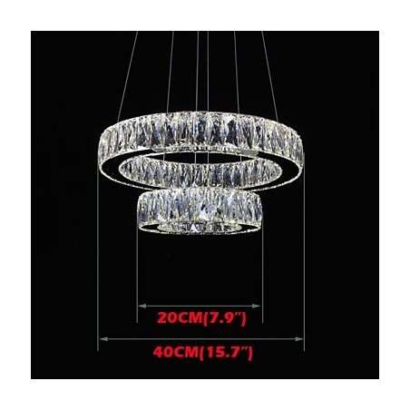 Lampadario a sospensione in cristallo due anelli D2040 K9 40 cm argento