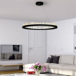 Lampada a sospensione circolare in cristallo, design moderno, regolabile