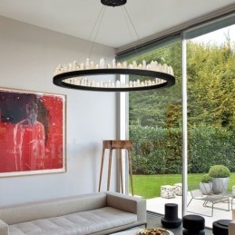 Lampada a sospensione circolare in cristallo, design moderno, regolabile