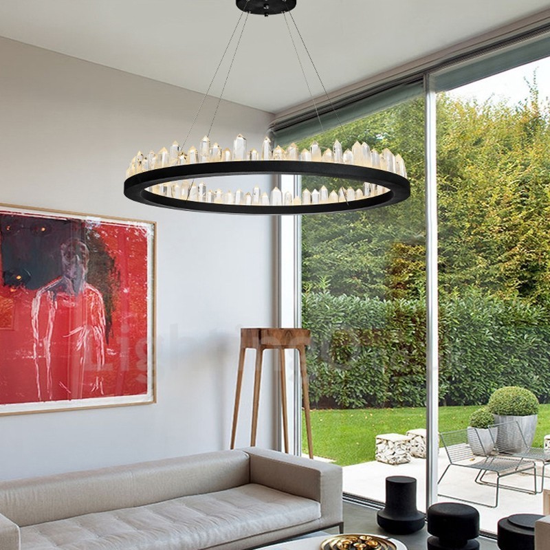 Lampada a sospensione circolare in cristallo, design moderno, regolabile