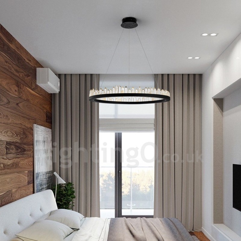Lampada a sospensione circolare in cristallo, design moderno, regolabile