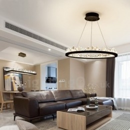 Lampada a sospensione circolare in cristallo, design moderno, regolabile