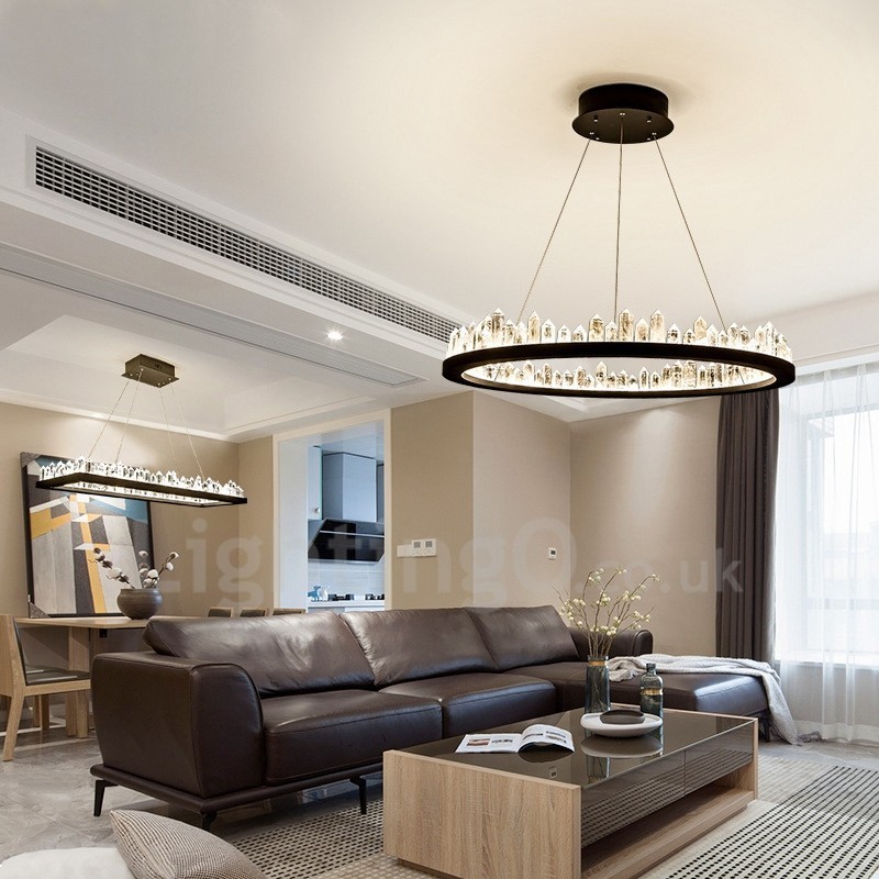 Lampada a sospensione circolare in cristallo, design moderno, regolabile