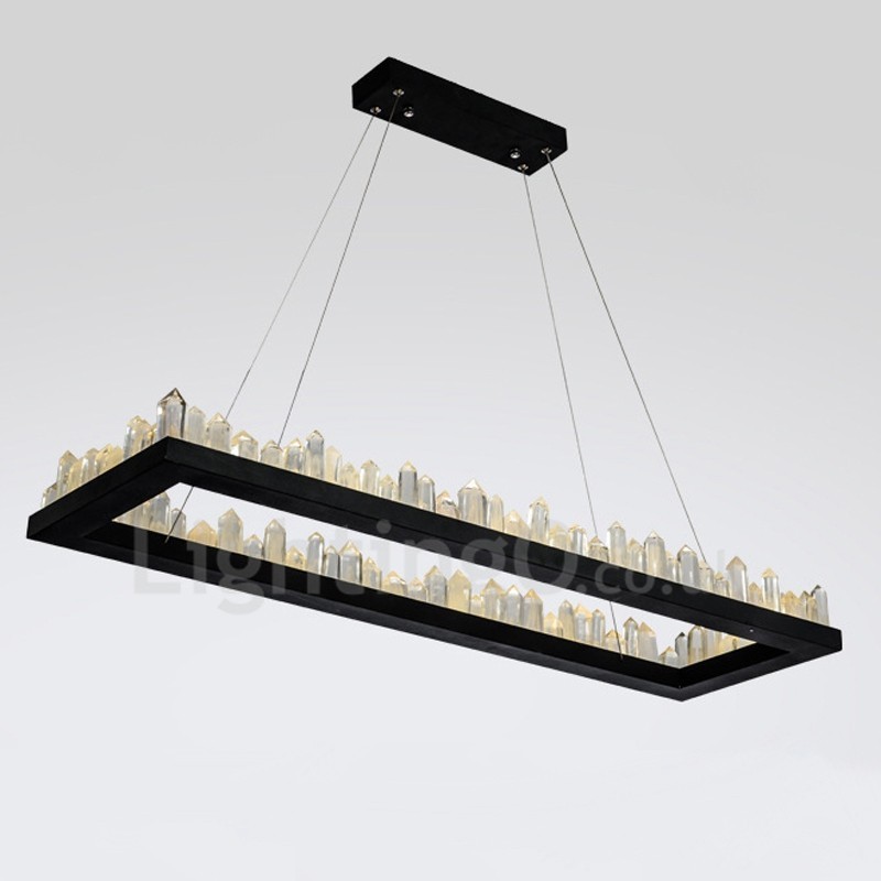 Lampada a sospensione rettangolare in cristallo 80 x 30 cm, 100 x 30 cm, LED, acciaio