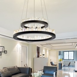 Lampada a sospensione moderna in cristallo a doppio anello