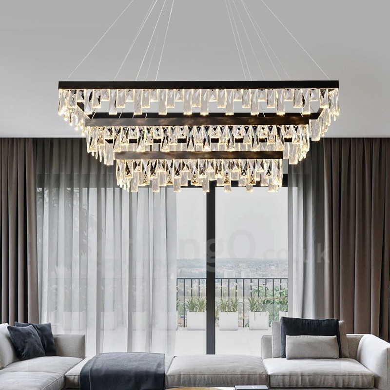 Lampada a sospensione rettangolare in cristallo stile nordico, regolabile 1,2 m, 220V