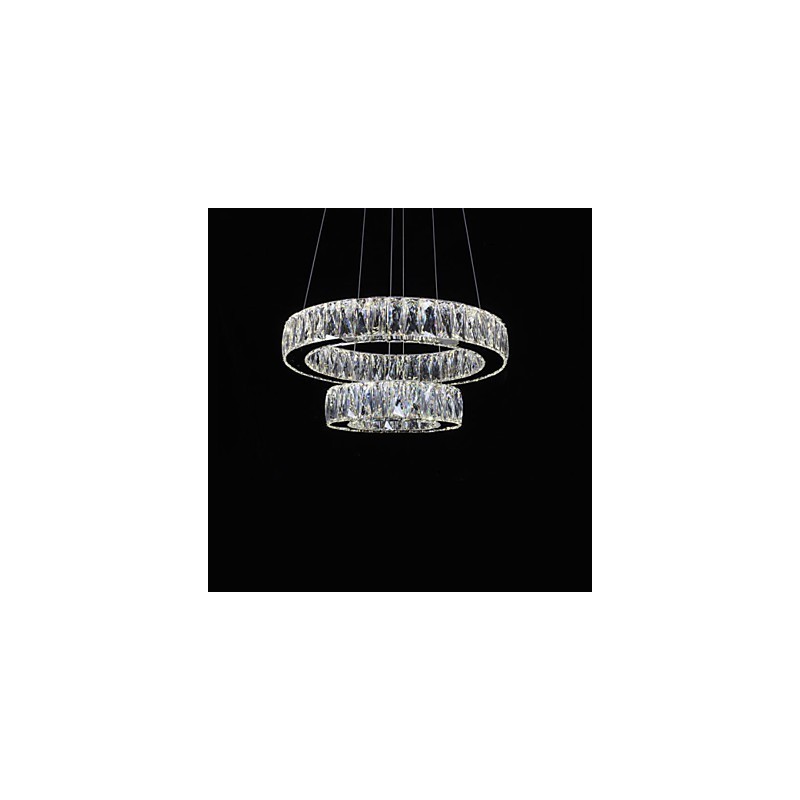 Lampadario a sospensione in cristallo due anelli D2040 K9 40 cm argento