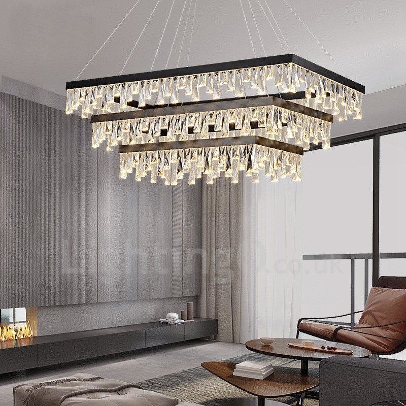Lampada a sospensione rettangolare in cristallo stile nordico, regolabile 1,2 m, 220V