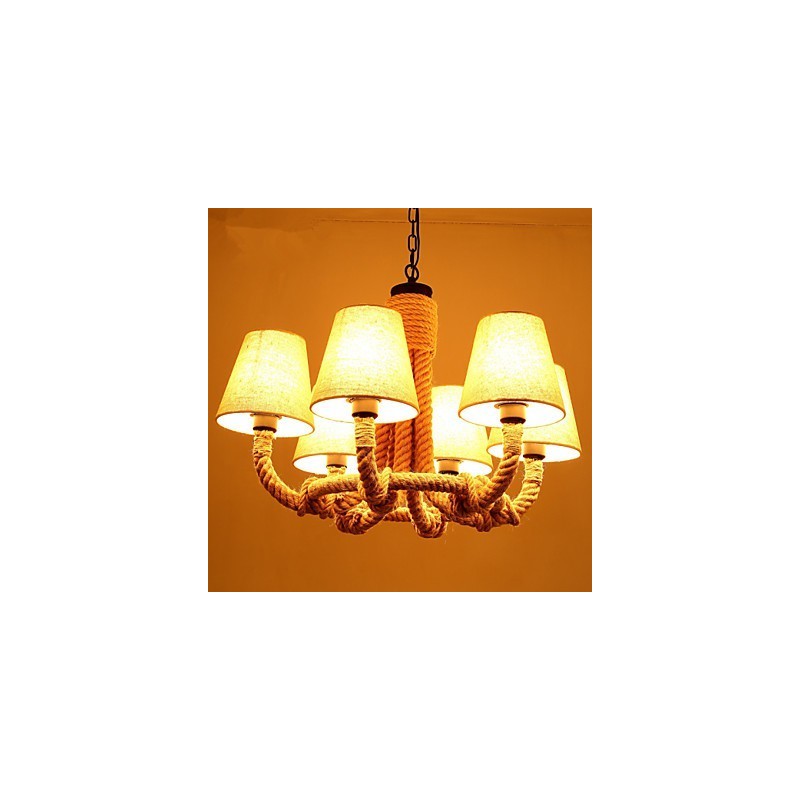 Lampadario country in metallo giallo, 6 luci E26/E27, catena regolabile