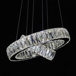 Lampadario a sospensione in cristallo due anelli D2040 K9 40 cm argento
