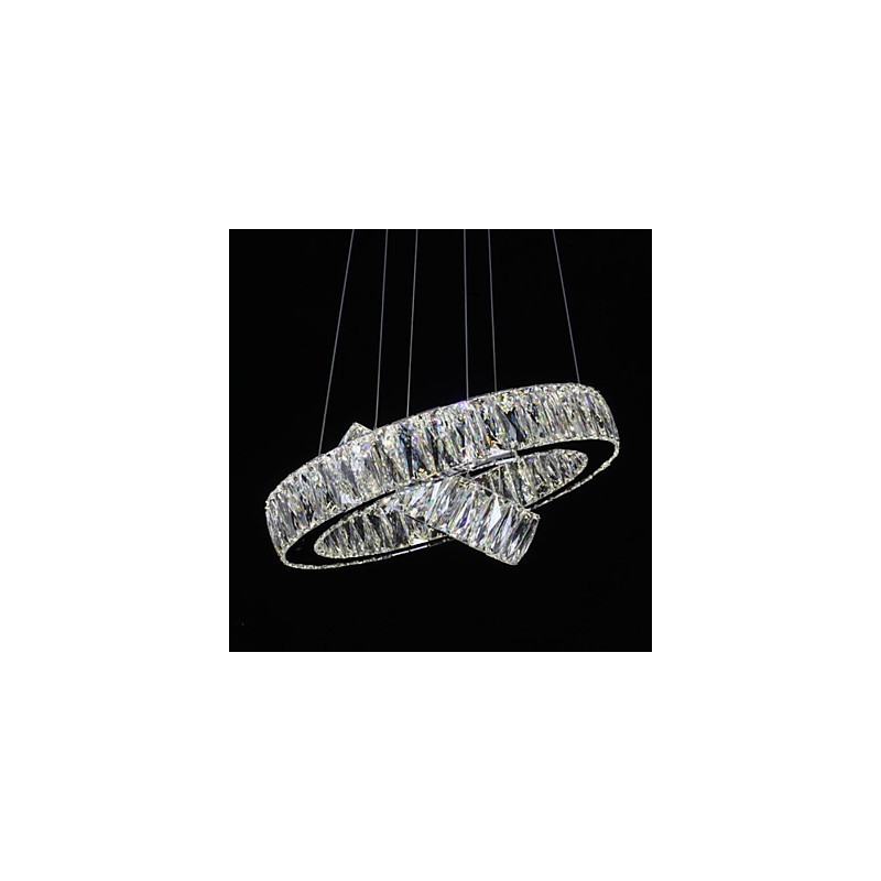 Lampadario a sospensione in cristallo due anelli D2040 K9 40 cm argento