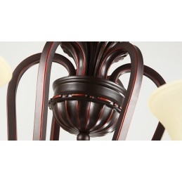 Lampadario vintage country in metallo nero con 24 luci e paralumi in vetro