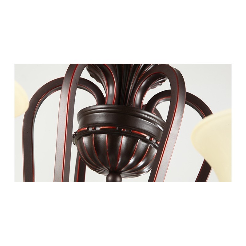 Lampadario vintage country in metallo nero con 24 luci e paralumi in vetro