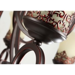 Lampadario vintage country in metallo nero con 24 luci e paralumi in vetro
