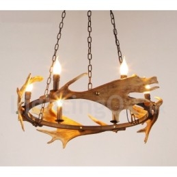 Lampadario rustico in corna di cervo a 6 luci E14, diametro 80 cm, altezza 80 cm