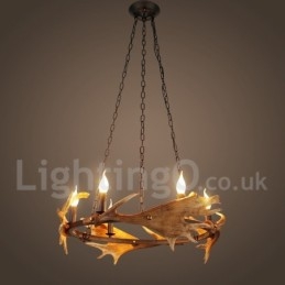 Lampadario rustico in corna di cervo a 6 luci E14, diametro 80 cm, altezza 80 cm