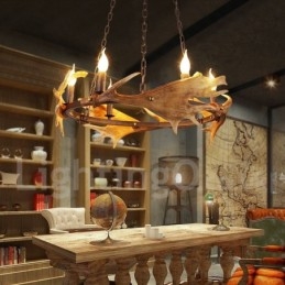 Lampadario rustico in corna di cervo a 6 luci E14, diametro 80 cm, altezza 80 cm