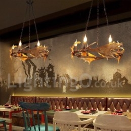 Lampadario rustico in corna di cervo a 6 luci E14, diametro 80 cm, altezza 80 cm