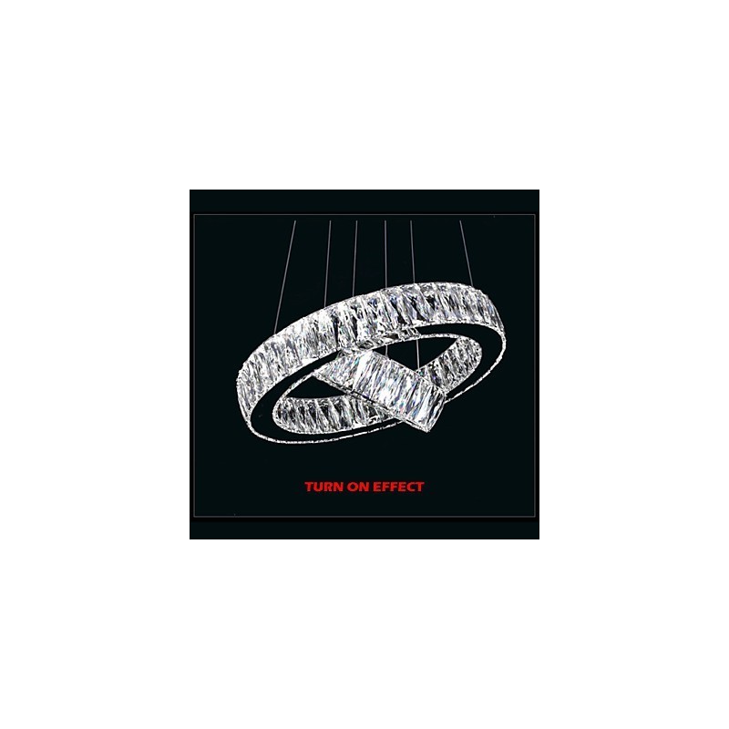 Lampadario a sospensione in cristallo due anelli D2040 K9 40 cm argento