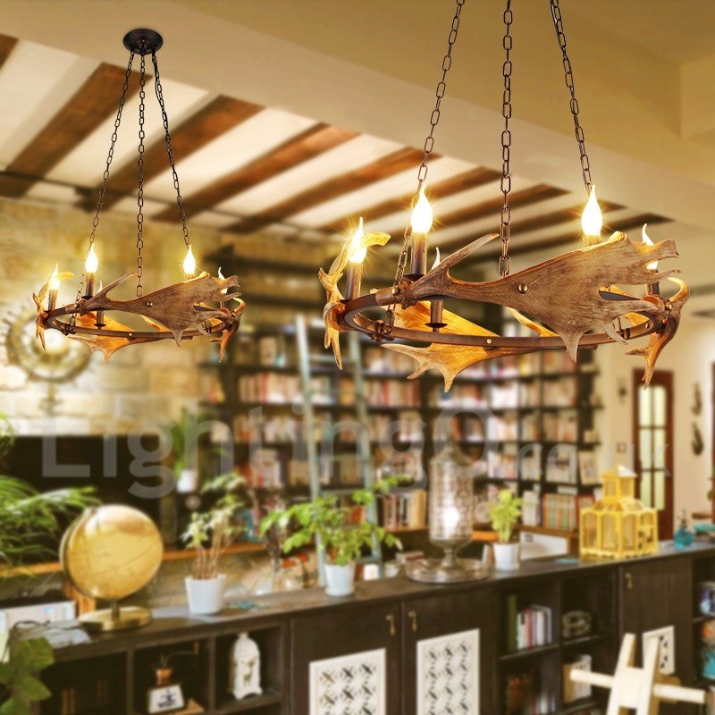 Lampadario rustico in corna di cervo a 6 luci E14, diametro 80 cm, altezza 80 cm