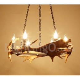 Lampadario rustico in corna di cervo a 6 luci E14, diametro 80 cm, altezza 80 cm