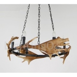Lampadario rustico in corna di cervo a 6 luci E14, diametro 80 cm, altezza 80 cm