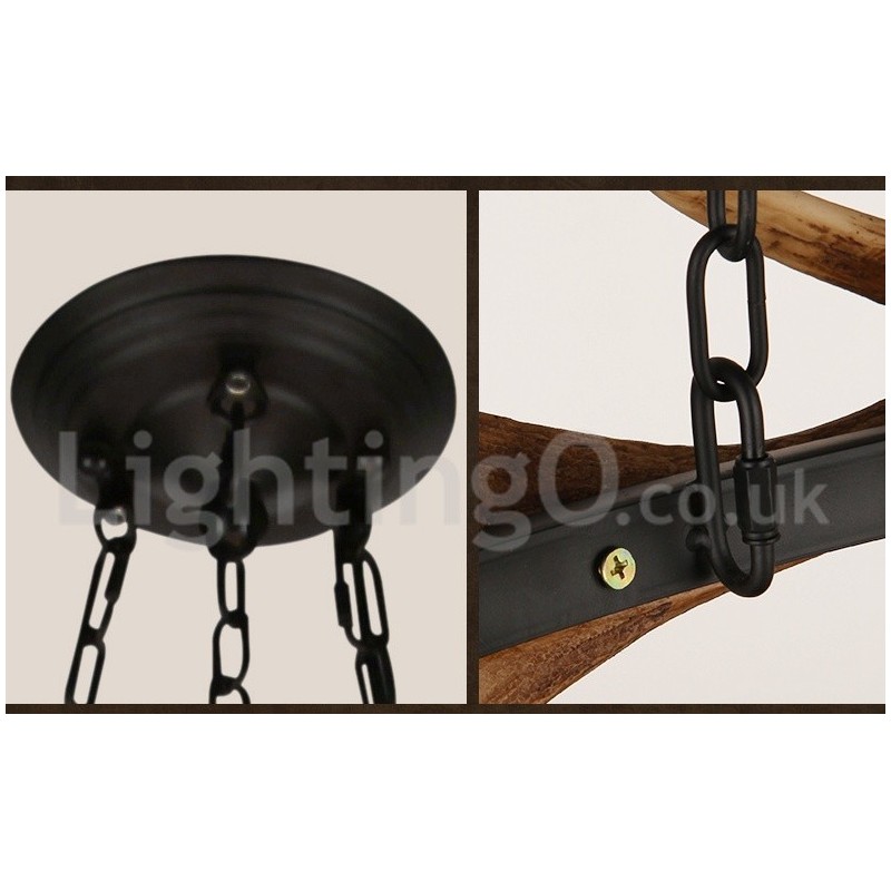 Lampadario rustico in corna di cervo a 6 luci E14, diametro 80 cm, altezza 80 cm