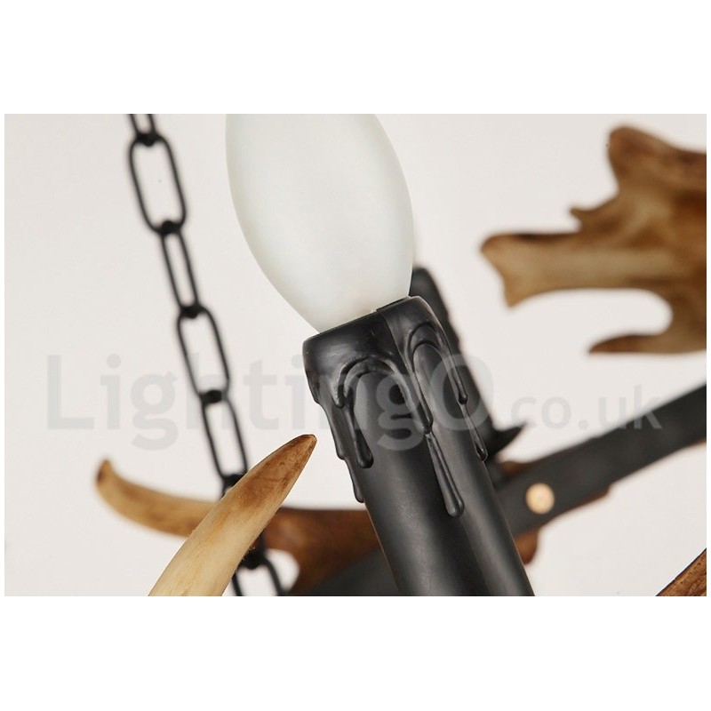 Lampadario rustico in corna di cervo a 6 luci E14, diametro 80 cm, altezza 80 cm