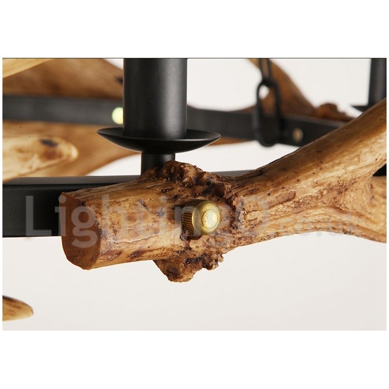 Lampadario rustico in corna di cervo a 6 luci E14, diametro 80 cm, altezza 80 cm