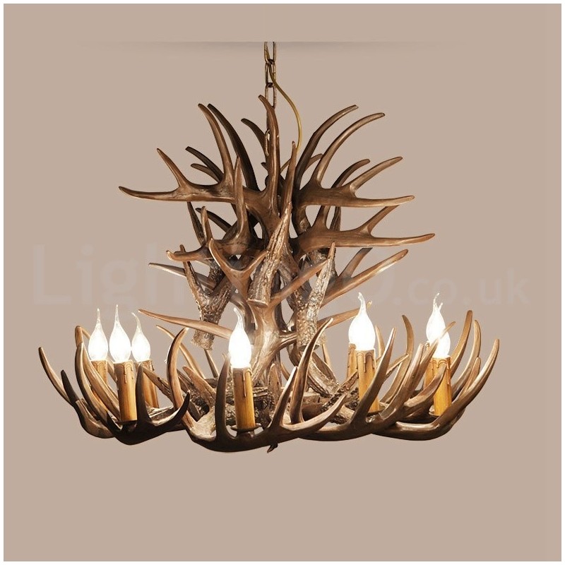 Lampadario rustico in corna di cervo a 9 luci E14, Ø 100 cm, H 55 cm