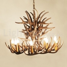 Lampadario rustico in corna di cervo a 9 luci E14, Ø 100 cm, H 55 cm