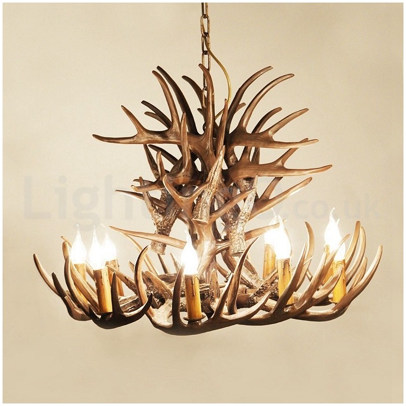 Lampadario rustico in corna di cervo a 9 luci E14, Ø 100 cm, H 55 cm