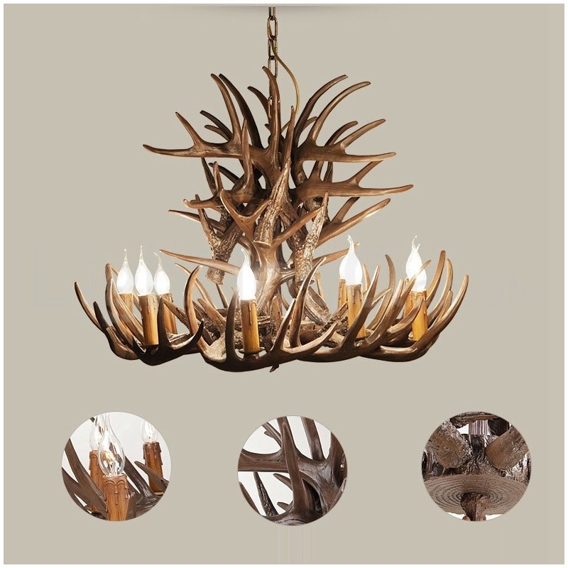 Lampadario rustico in corna di cervo a 9 luci E14, Ø 100 cm, H 55 cm