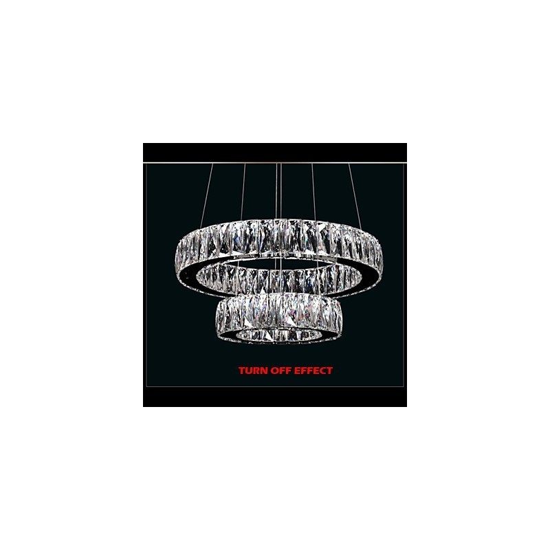 Lampadario a sospensione in cristallo due anelli D2040 K9 40 cm argento