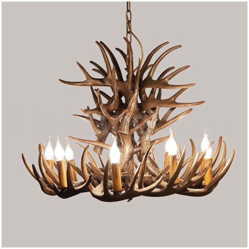 Lampadario rustico in corna di cervo a 9 luci E14, Ø 100 cm, H 55 cm