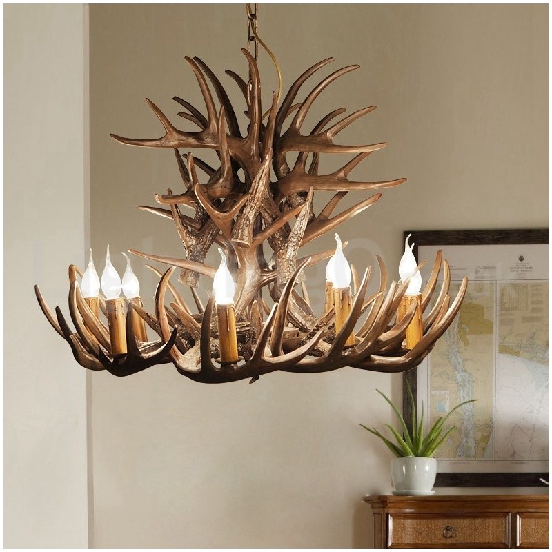 Lampadario rustico in corna di cervo a 9 luci E14, Ø 100 cm, H 55 cm